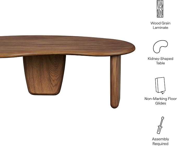 Modway Vetra Kidney-Shaped Free Coffee Table in Walnut Wood Grain – Funky Mid-Century Modern Cloud Center Table for Living Room