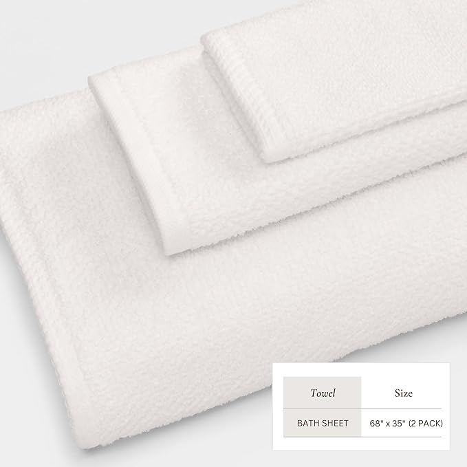 Great Bay Home 100% Cotton Oversized 2 Pack 68x35 Extra Large Towel Set - Absorbent, Quick-Drying, Durable Oversized Bath Sheets for Bathroom Décor (Ivory)