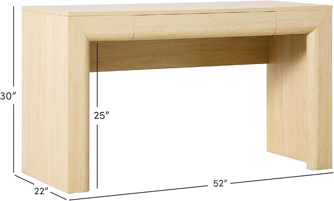 Walker Edison Amira Modern MDF Waterfall Writing Desk with a Built-in Storage Drawer, 52 Inch, Light Ash