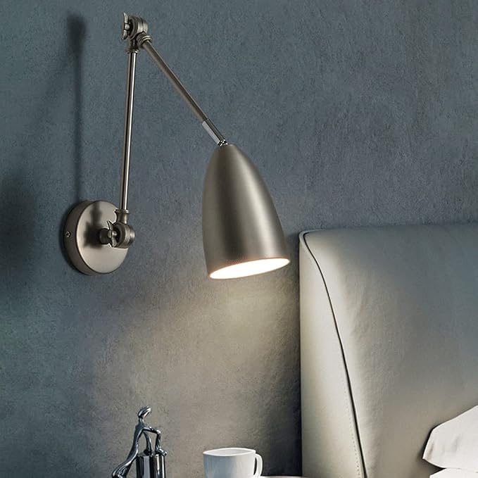 Retro Swing Arm Wall Lamp, Adjustable Bedside Reading Light, E27 Lighting Fixture, Retractable Wall Sconce, Antique Metal Wall Lamps for Bedroom, Living Room, Study Room