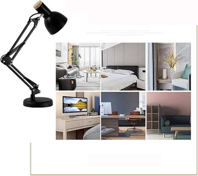 LED Desk Lamp Swing Arm Metal Table Lamp, Adjustable Architect Lamp for Home Bedroom Study Office, E27 Base Bulbs Not Included,Black