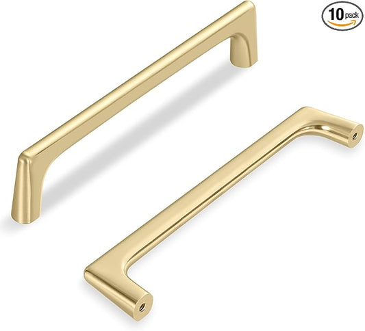 Lardmon 10 Pack Brushed Gold Modern Cabinet Pulls 5 Inch(128mm) Hole Center Timeless Drawer Pulls Vanity Pulls Classic Solid Kitchen Cabinet Handles Hardware for Dresser, 5.4 Inch(138mm) Total Length