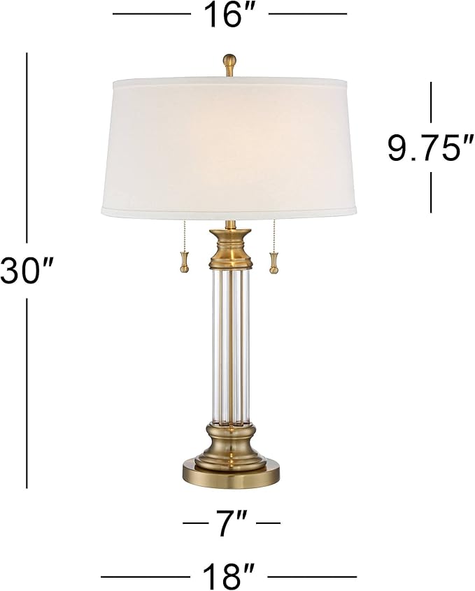 Vienna Full Spectrum Rolland Traditional Table Lamp with USB Dimmer 30" Tall Antique Brass Metal 2-Light Tapered Drum Shade for Living Room Bedroom House Bedside Nightstand Home Office
