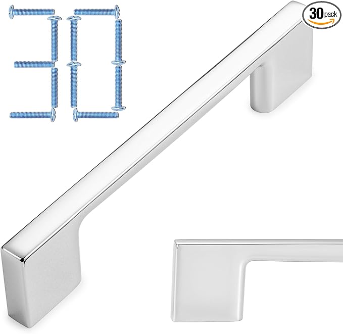 KOOFIZO 10 Pack 3-3/4 Inch Polished Chrome Kitchen Cabinet Pulls Chrome Cabinet Handles Chrome Cabinet Hardware for Kitchen Cabinets Drawer P01 Dresser Cupboard Bedroom Bathroom