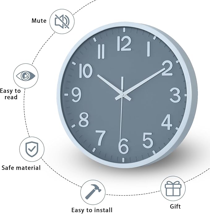 Wall Clocks Battery Operated 10 inch Modern Wall Clock,Silent Non Ticking Wall Clock for Living Room Bedroom Kitchen Office Classroom Decor (Gray White)