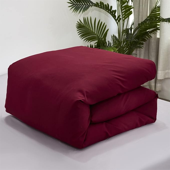 Pureant Burgundy Comforter Sets Full Size Wine Red Bedding Comforters Solid Dark Color Quilts Cotton Women Girls Luxurious Plain Claret Red Quilt Soft Crimson Bedding Noble Bordeaux Bed