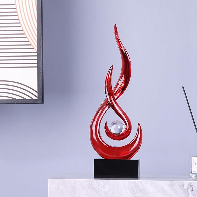 Modern Abstract Art Table Decoration,Resin Flame Statue Modern Red Centerpiece Ornaments for Living Room Great Gift Idea Home Decor,Collectibles