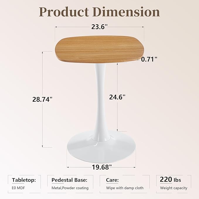 Small Square Dining Table,24" Tulip Table with Metal Pedestal,15-Minute Quick Assembly,Mid Century Modern Leisure Table for Kitchen Small Places Cafe (Faux Oak)