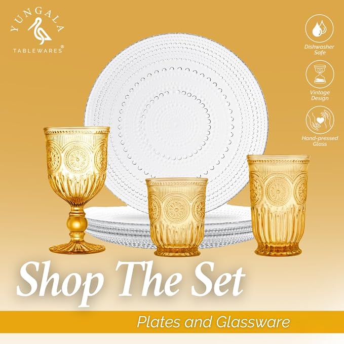 Amber Small Drinking Glasses Set of 6 Vintage Hobnail 8 oz