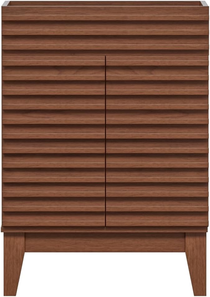 ROOMTEC 24" Bathroom Vanity, Mid-Century Freestanding Bathroom Cabinet Vanity with Storage, Particleboard Frame with Wood Grain Laminate, Walnut (Sink Basin Not Included)