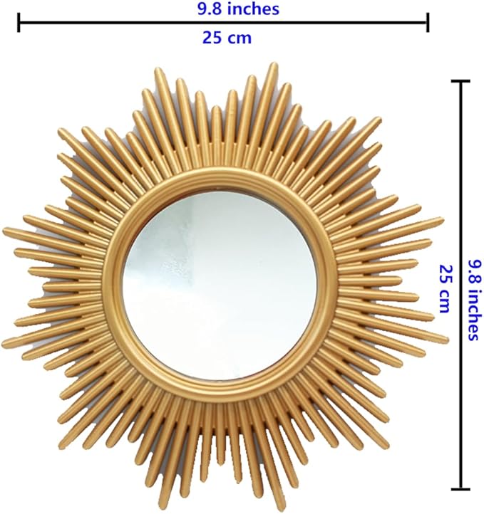 Gold Mirrors for Wall Pack of 1. Round Mirrors.12 Pointed Star Shape.Decorative Mirrors.Wall Mirrors for Decor Home Decor.Plastic Frames.Glass Mirrors.Sun Gold Color.