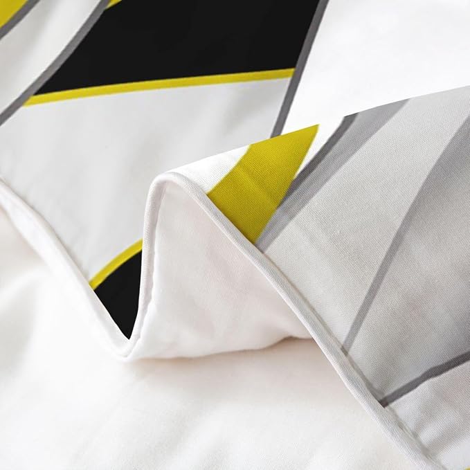 Erosebridal Yellow Gray Black Bedding Set Twin Geometric Stripes Print 100% Cotton Duvet Cover Abstract Lines Art Comforter Cover for Kids Teens Adults Wave Stripe Pattern Bed Set 2 Pcs