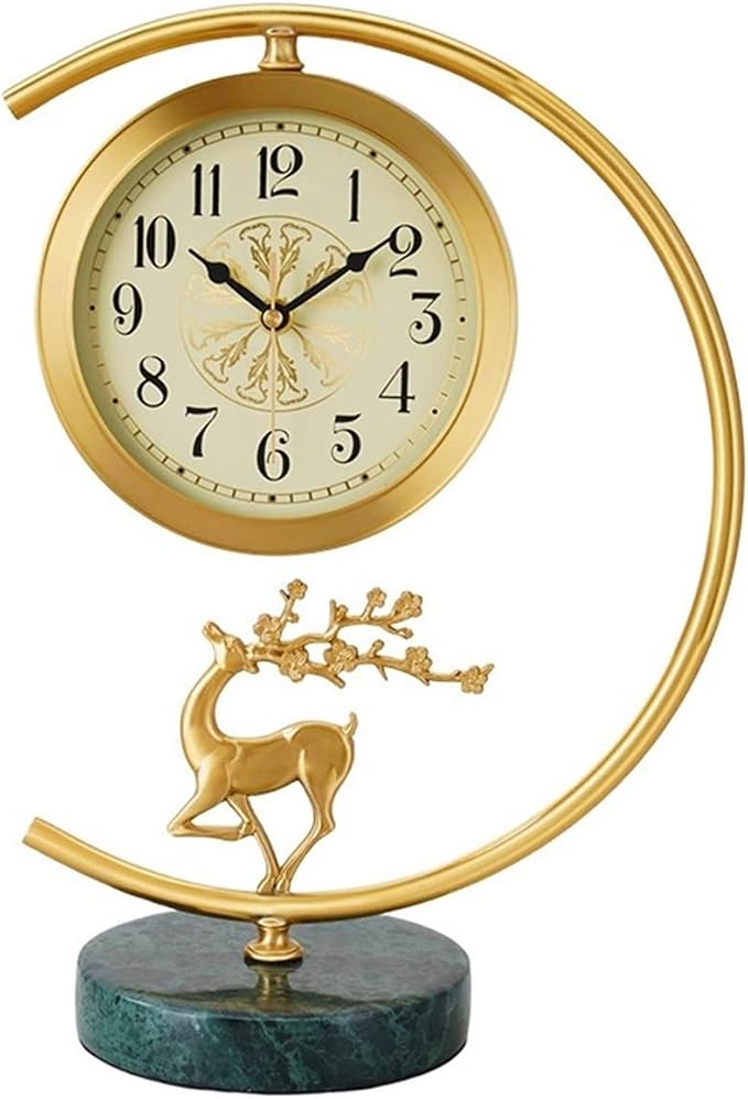 Desk Clock Vintage Desk Clock with 7 Inch Dial Brass Desk Clock Table Clock Decoration for Home Living Room Bedroom Shelf Desk Clocks (Grey