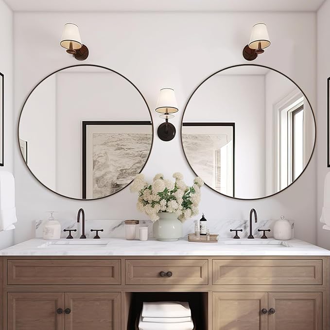 ANDY STAR Bronze Round Mirror 36 inch, Oil Rubbed Bronze Round Mirror in Metal Frame, Anti-Rust Large Bronze Vanity Mirror, HD Reflection, Wall-Mounted