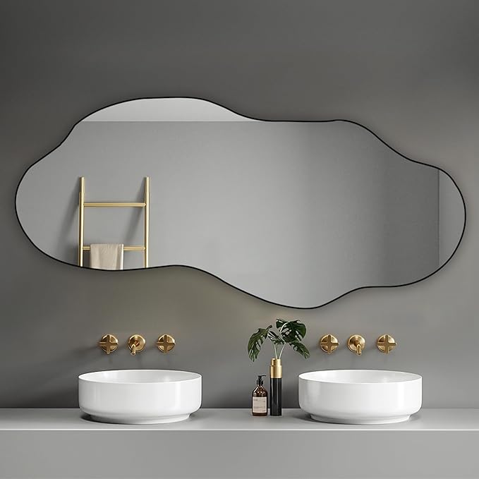 POZINO Irregular Wall Mirror, Large Asymmetrical Mirrors, 47.2"x21" Odd Shaped Mirrors Decorative, Modern Abstract Frameless Mirror for Living Room Bedroom Bathroom Entryway