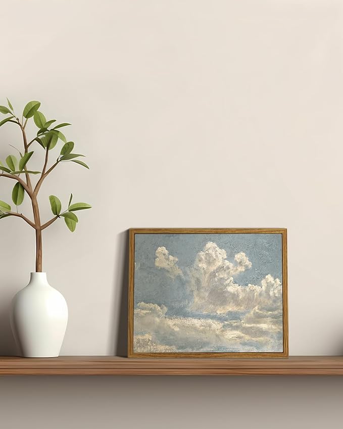 ARPEOTCY Vintage Framed Canvas Wall Art, Blue Sky Cloud Oil Painting Wall Art for Living Room, Vintage Antique Retro Bathroom Bedroom Kitchen Office Decor Prints (8x10 Inch)