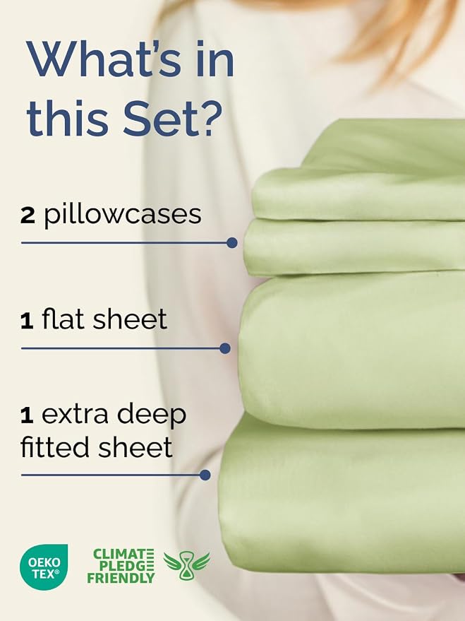 Extra Deep Twin Sheet Set - 4 Piece Breathable and Cooling Sheets - Hotel Luxury Bedding for Women, Men, Kids & Teens - Easy & Secure Fit - Soft, Wrinkle Free & Comfy - Extra Deep Pockets - Light Sage