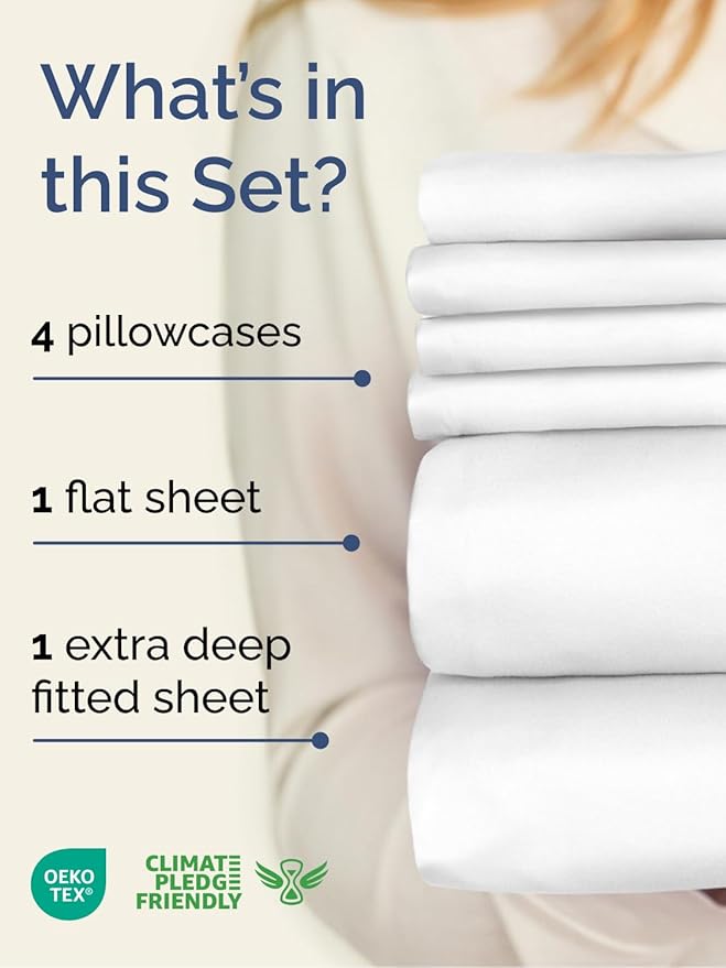 Extra Deep Queen Sheet Set - 6 Piece Breathable and Cooling Sheets - Hotel Luxury Bedding for Women, Men, Kids & Teens - Easy & Secure Fit - Soft, Wrinkle Free and Comfy - Extra Deep Pockets - White