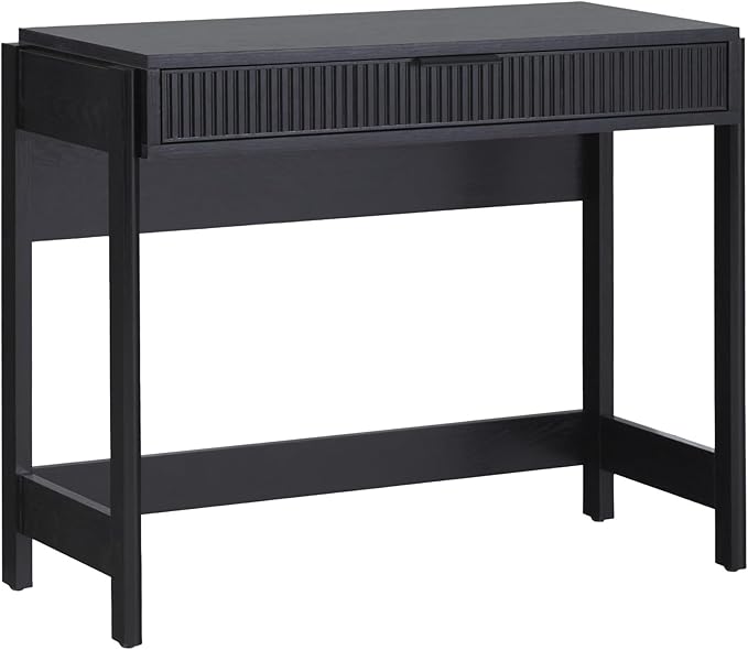 Walker Edison Transitional Office Design, Reeded Drawer Front Detail, Writing Desk with Drawer, Spacious Desktop, Complementary in Living Spaces, 38”W x 16.75”D x 30”H, Black