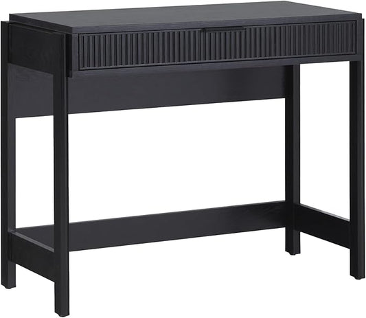 Walker Edison Transitional Office Design, Reeded Drawer Front Detail, Writing Desk with Drawer, Spacious Desktop, Complementary in Living Spaces, 38”W x 16.75”D x 30”H, Black
