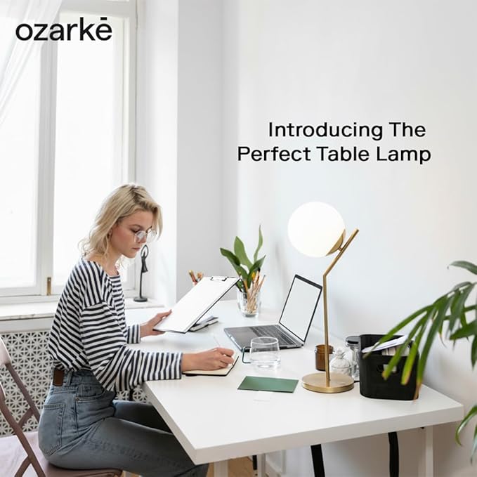 Ozarke Touch Glow Mid Century Modern Control Globe Table Lamp with USB Charging Port for Home Decor, Bedrooms, Living Room & Office, ETL Listed Dimmable Warm 2700K - Brass Gold