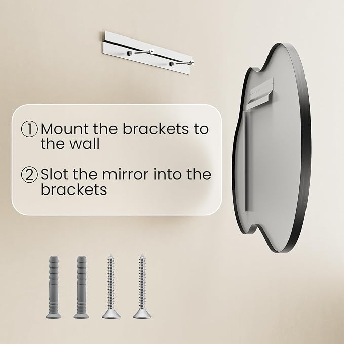 36”x 24” Irregular Wall Mirror, Black Mirrors for Over Sink, Framed Modern Bathroom Mirror, Wall Decorative for Entryway Living Room Bedroom Vanity Asymmetrical Mirror Horizontal/Vertical