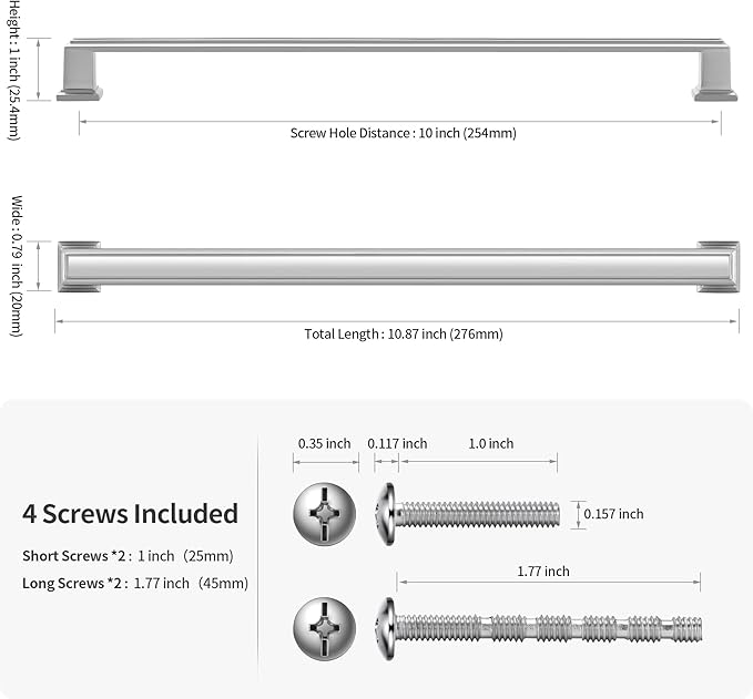 Lardmon 10 Pack 10 Inch(254mm) Hole Center Satin Nickel Modern Cabinet Pulls Kitchen Cabinet Handles Kitchen Cabinet Hardware Timeless Drawer Pulls for Dresser Cupboard Wardrobe, Nickel-B(10x10)