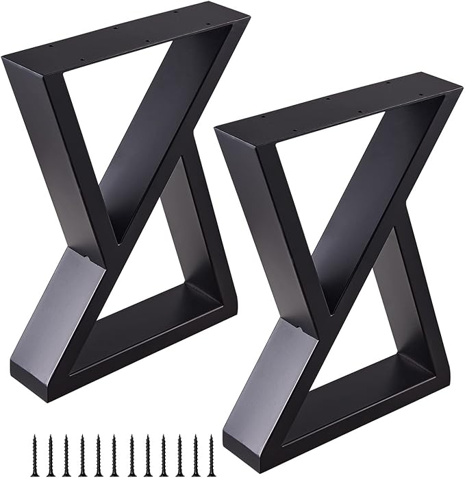 16 Inch Metal Bench Legs Steel Coffee Table Legs Heavy Duty Trangle Furniture Desk Chair Legs, Set of 2, Black