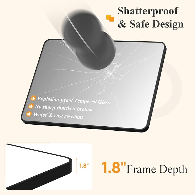 Sweetcrispy Bathroom Mirror for Over Sink, 30x48 Inch Wall Mount Mirror with a Rounded Rectangle and Matte Metal Frame, Modern Wall Vanity Mirrors for Home Decor, Living Room, Bedroom, Black