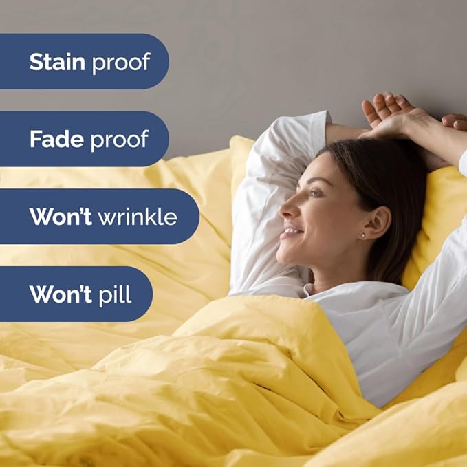 Duvet Cover Twin/Twin XL Size - Extra Soft Twin/Twin XL Size Duvet Cover - Lightweight & Breathable & Fade Free with Zipper Closures and Ties - 68" x 90" Inches - (Yellow) Comforter Not Included