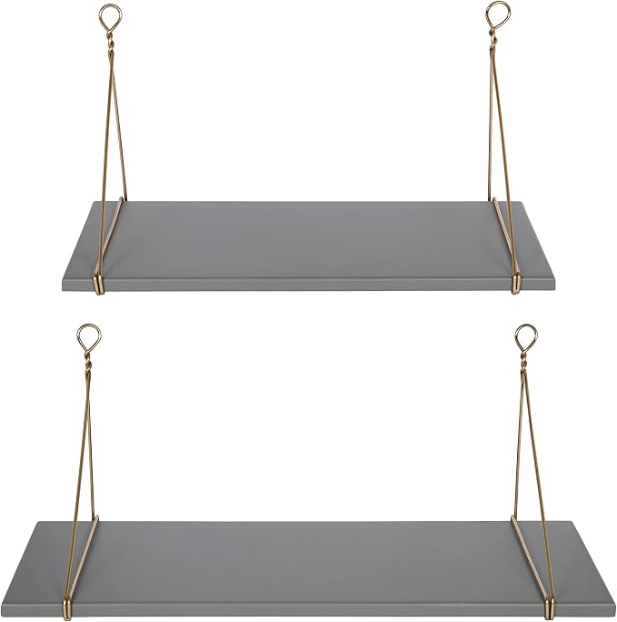 Kate and Laurel Vista Wood and Metal Wall Shelves, 2 Piece Set, Gray and Gold