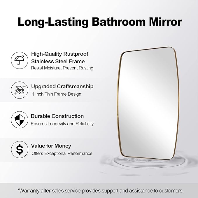ANDY STAR 18x48 Full Length Wall Mirror, Brushed Gold Oblong Shaped Body Mirror with Stainless Steel Metal Frame, Rounded Corner Design for Floor and Leaning