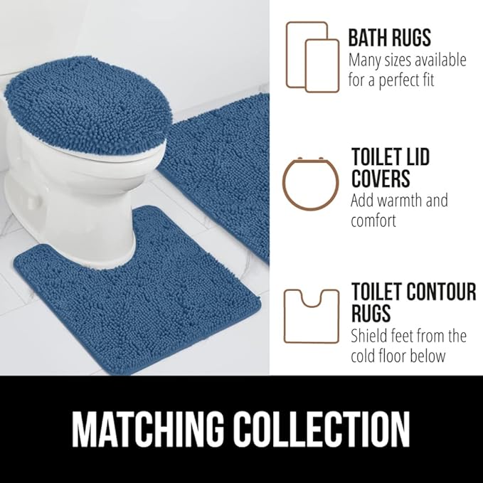 GORILLA GRIP Bath Rug Mat 44x26, Thick Soft Absorbent Chenille, Quick Dry Microfiber Mats, Rubber Backing Washable Shower Floor Rugs, Bathmat Runner, US Designed Bathroom Home Decor Accessories Blue