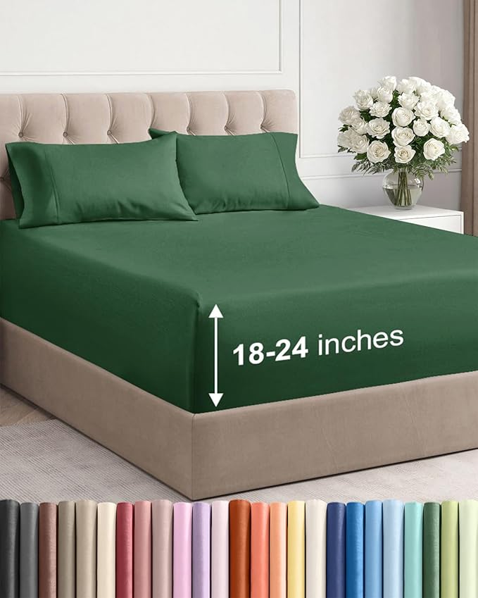 Extra Deep Twin Sheet Set - 4 Piece Breathable and Cooling Sheets - Hotel Luxury Bedding for Women, Men, Kids & Teens - Easy & Secure Fit - Soft and Wrinkle Free - Extra Deep Pockets - Emerald Green