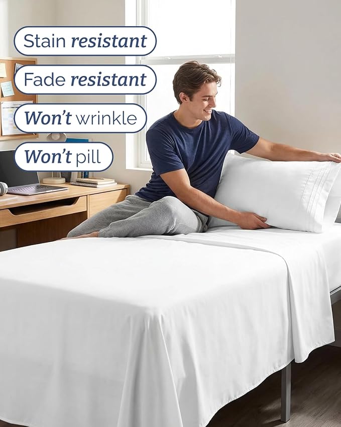 Twin XL Size 3 Piece Sheet Set - Comfy Breathable & Cooling Sheets - Hotel Luxury Bed Sheets for Women & Men - Deep Pockets, Easy-Fit, Extra Soft & Wrinkle Free Sheets - White Oeko-Tex Bed Sheet Set