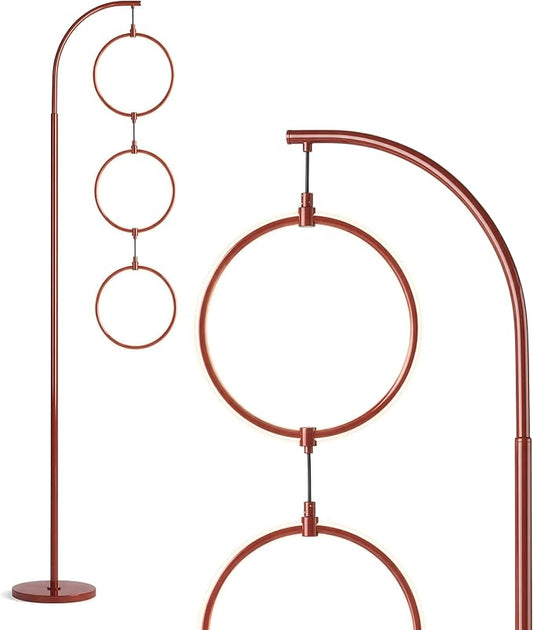 Brightech Nova Modern Floor Lamp - Contemporary Arc Tall Lamp with 3-Circle Ring-Style Pendant - Over the Couch Standing Lamp on Arching Pole - Eclectic Tall Lamp Matches Living Room Décor - Red