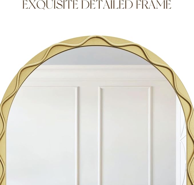 Uniclinens Gold Arched Mirror Decor - Large Vintage Scalloped Mirror Decor with Metal Frame, Wavy Decor Mirror for Nursery,Entryway,Fireplace,Living Room,Hallway,Bathroom,24"X36"