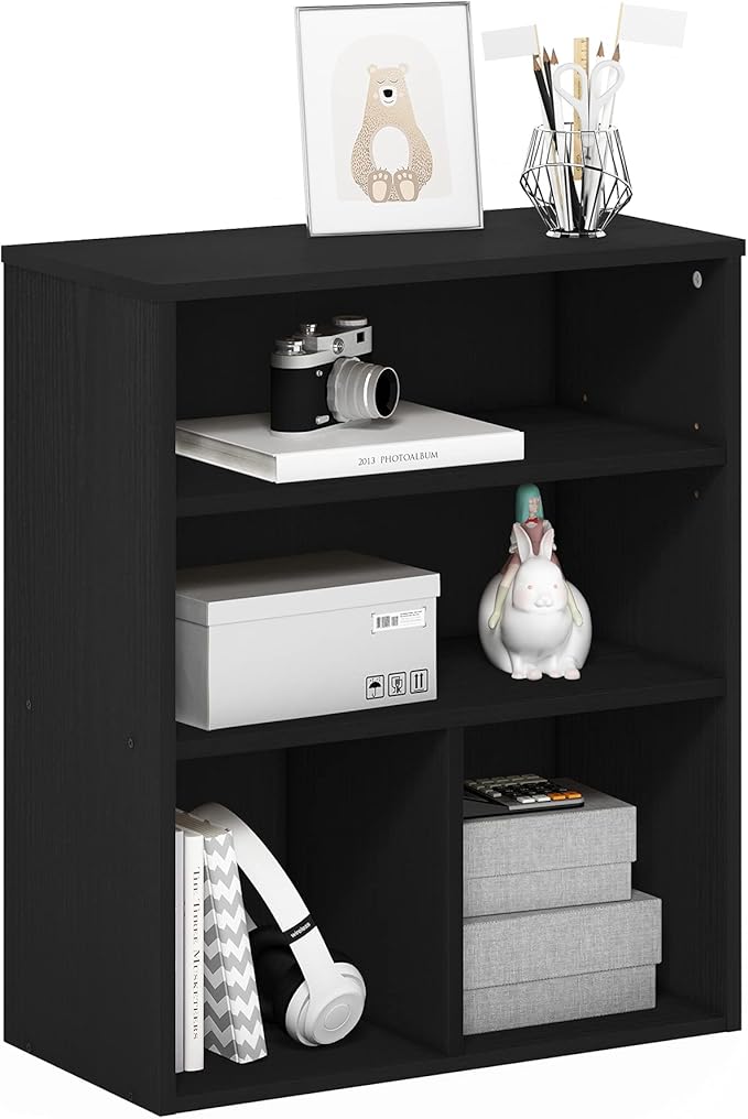 Furinno PASIR Book Shelf, 3-Tier Display Bookshelf with Adjustable Shelf, Cube Storage Bookcase, 11.8 x 23.6 x 28.2, for Living Room, Bedroom, Home Office, Black Oak