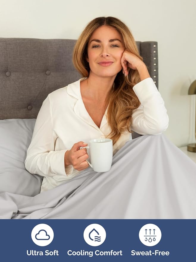 Extra Deep Split King Sheet Set - 7 Piece Breathable and Cooling Sheets - Hotel Luxury Bedding for Women, Men, Kids & Teens - Easy Secure Fit - Soft & Wrinkle Free - Extra Deep Pockets - French Grey