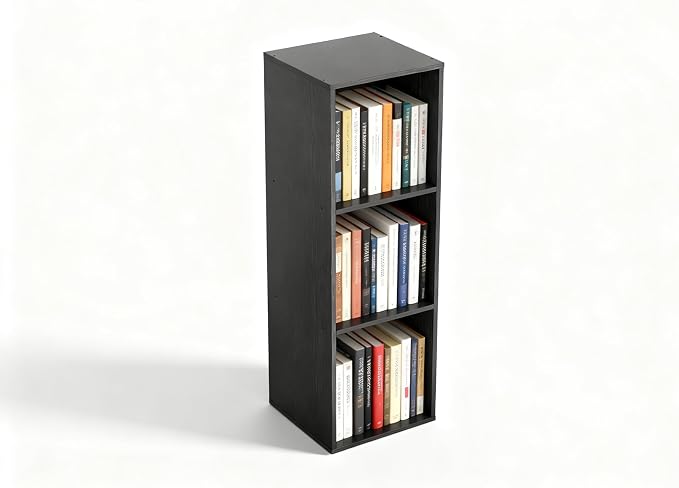 3 Cube Storage Organizer, 3 Tier Cube Low Bookcase Freestanding Storage Display Organizer, Three-Cubes Open Shelf Bookshelf for Home Office (Black, 3-Cube)