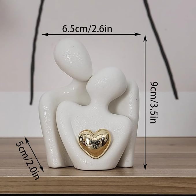 Mini Hugging Couple Statue Ceramic Lover Figurine Home Decor is a Romantic Gift for Her on Wedding Anniversary and Valentines, TV Stand Decoration Knick Knacks for Shelves (White)