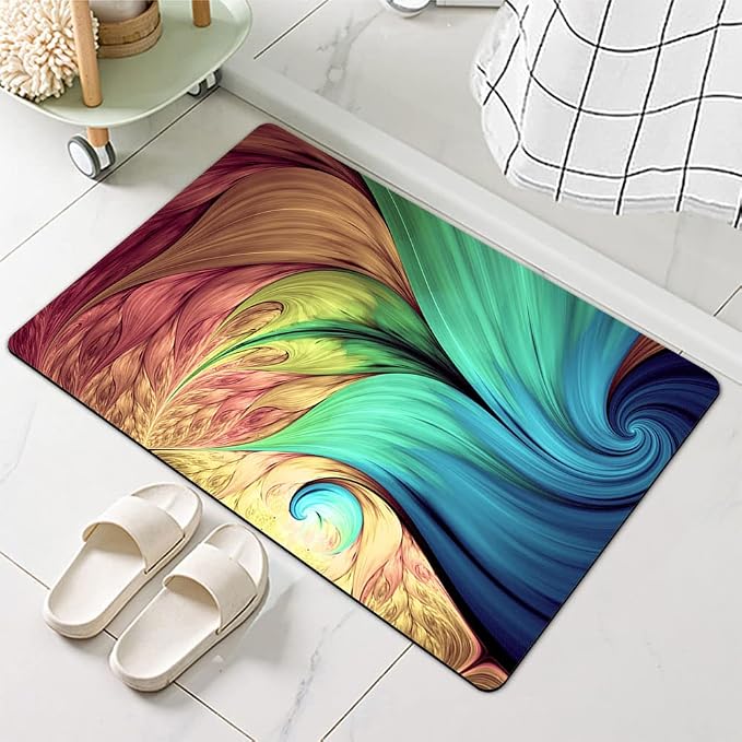 Diatomaceous Earth Bath Mat,Peacock Feathers Non-Slip Volume Super Absorbent Fast Drying for Bathroom Kitchen Door mat,Eco-Friendly Easy to Clean 20×31Inch(50 * 80cm)