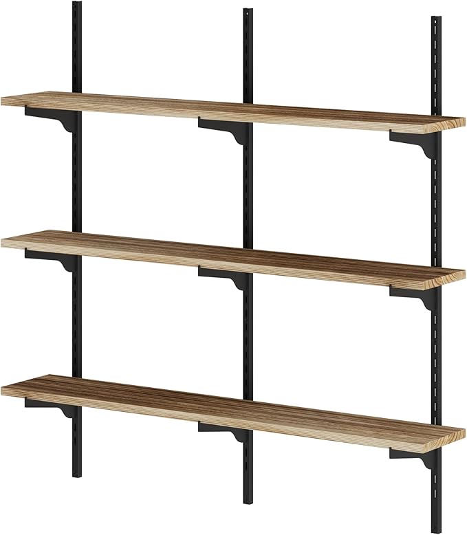Wallniture Turin 36 inch Wooden Wall Shelf Unit, Height Adjustable Wall Shelves for Display, Storage, Organization and Decor, Kitchen Organizer Shelf, Floating Bookshelves for Living Room, 3 Tier