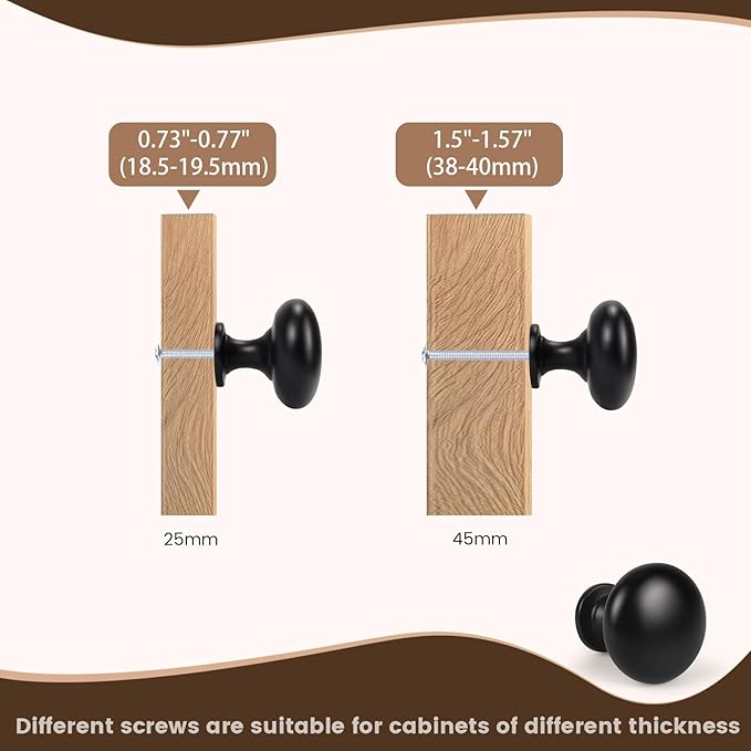 6 Pack Matte Black Cabinet Knobs,1-3/16 Inch(29.5mm) Solid Drawer Knobs,Black Kitchen Cabinet Pulls,Round Dresser Knobs, Modern Drawer Pulls for Dresser Drawers