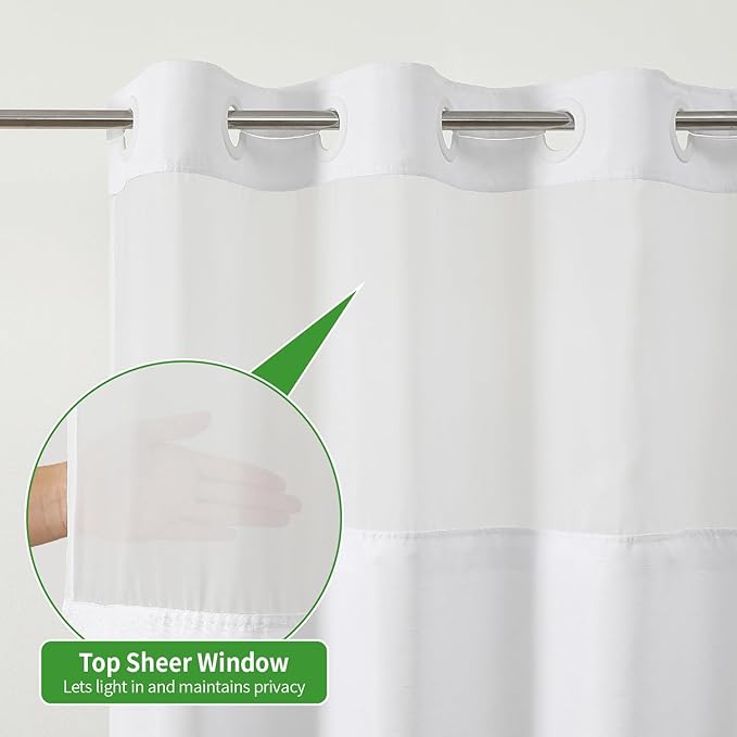 Stall No Hooks Needed Linen Textured Shower Curtain with Snap-in Fabric Liner Set,Hotel Luxury Decor Shower Curtains for Bathroom,Waterproof & Washable,54Wx74H,White