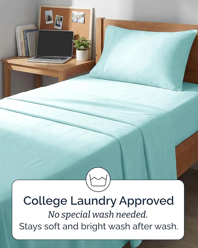 Twin XL Size 3 Piece Sheet Set - Comfy Breathable & Cooling Sheets - Hotel Luxury Bed Sheets for Women & Men - Deep Pockets, Easy-Fit, Soft and Wrinkle Free Sheets - Spa Blue Oeko-Tex Bed Sheet Set