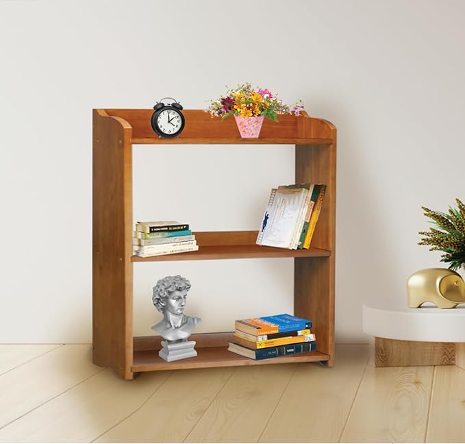 Narrow Bookcase by Natural Wood, 3 Tier Bookshelf, Small Book Shelves Freestanding Display Storage Shelves. Open Bookshelf for Bedroom, Living Room and Office (Brown, 3 Tier Simple)