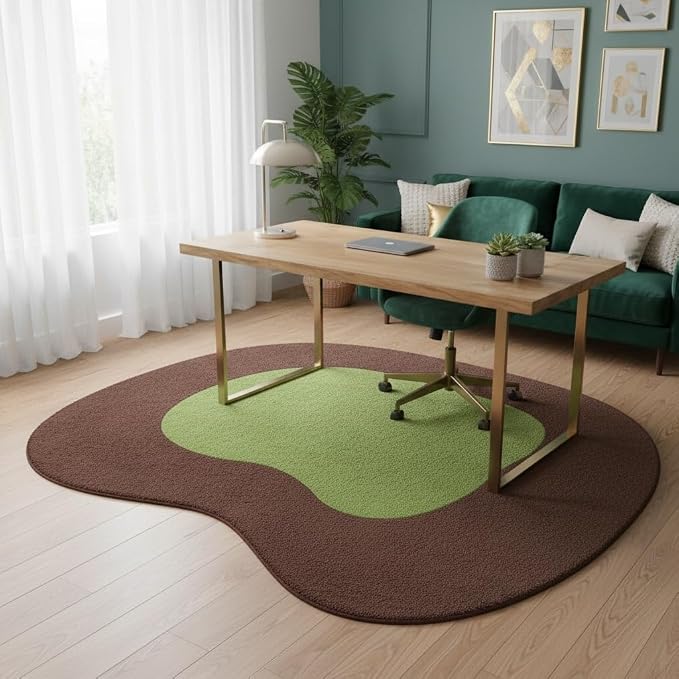 Non Slip Irregular Shaped Area Rug 8ft Contemporary Aesthetic Irregular Rug for Living Room Bedroom Diningroom Office Minimalist Boho Playroom Nursery Dorm Low Pile Shag Washable Carpet Green Maroon
