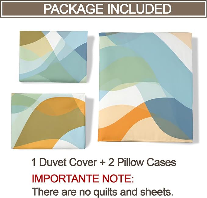 Retro Gradient Stripes Duvet Cover Twin Modern Bedding Set 2 Piece for Kids Decor Abstract Marine Waves Comforter Cover and 1 Pillow Sham with Zipper Closure