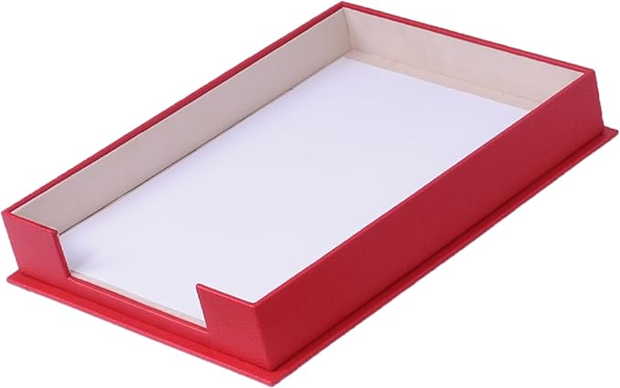 Handmade Leather Single Paper Tray – Luxury Leather Valet Tray & Desk Organizer Tray – Office Desk Accessories, Mail Organizer & Document Holder with Velvet Interior (Red)